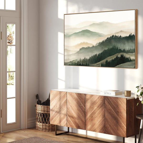 Living Room Framed Landscape Wall Art for Lounge - Green Aura