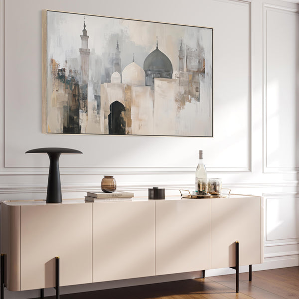 Large Neutral Beige Grey - Islamic Wall Art - Abstract Mosque