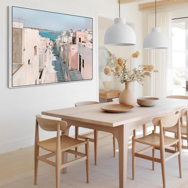 Blue Cream Neutral Framed Canvas Art - Greek Island Passage