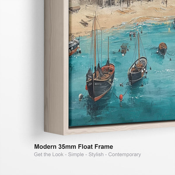 Coastal Cornish Seaside Framed Wall Art on Canvas Blue