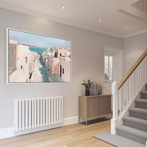 Blue Cream Neutral Framed Canvas Art - Greek Island Passage