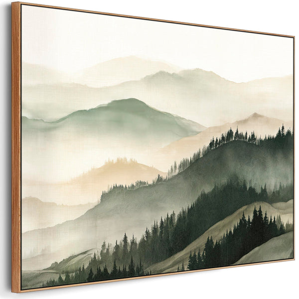 Living Room Framed Landscape Wall Art for Lounge - Green Aura