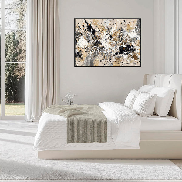 Neutral Black Jackson Pollock Style Abstract Artwork Framed Cream Impact