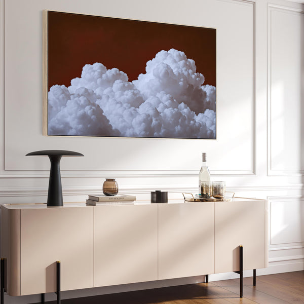 Extra Large Dark Red Clouds Living Room Wall Art Canvas