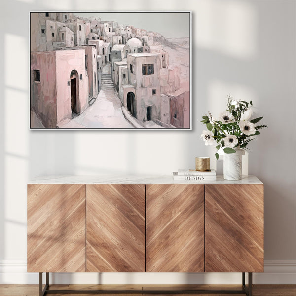Dusky Pink Neutral Framed Canvas Wall Art - Mykonos Blush
