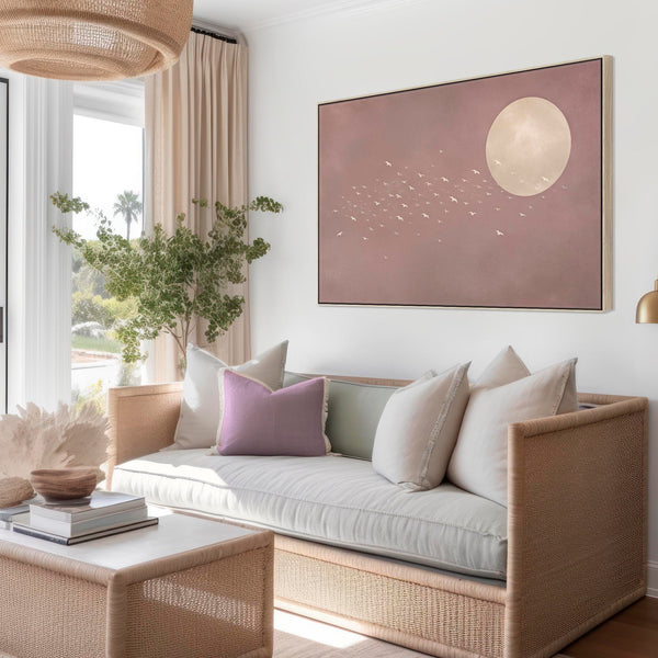 Dusty Blush Pink Japandi Framed Artwork on Canvas