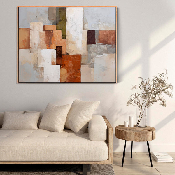 Rust Orange Grey Stone Framed Artwork on Canvas Earth Harmony