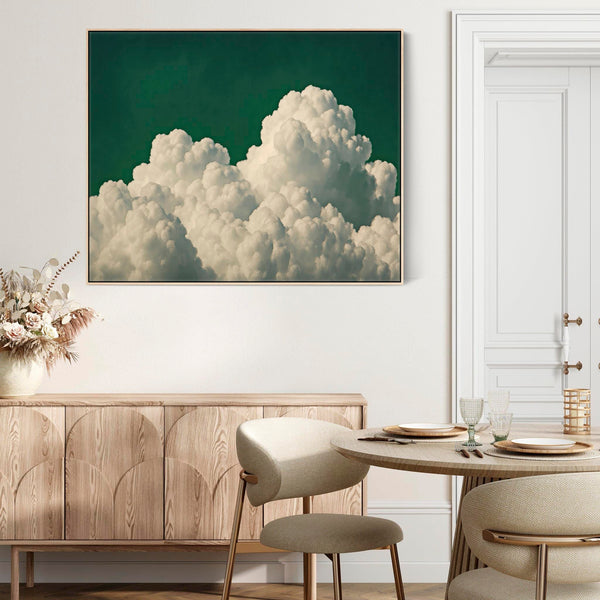 Large Emerald Green Clouds Framed Wall Art Canvas