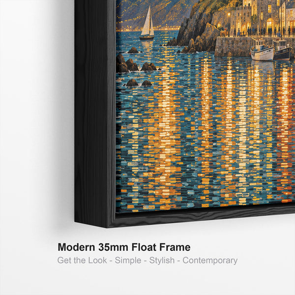 Gustav Klimt inspired Framed Canvas Art Golden Cornish Harbour
