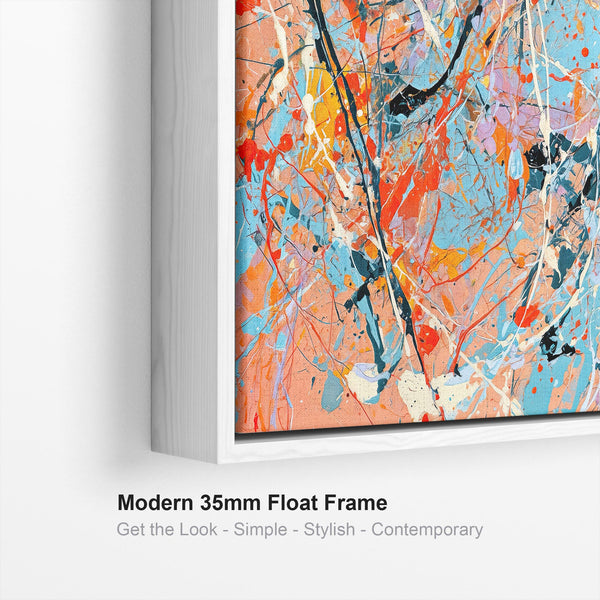 Bright Colourful Framed Canvas Art Jackson Pollock Style - Aura