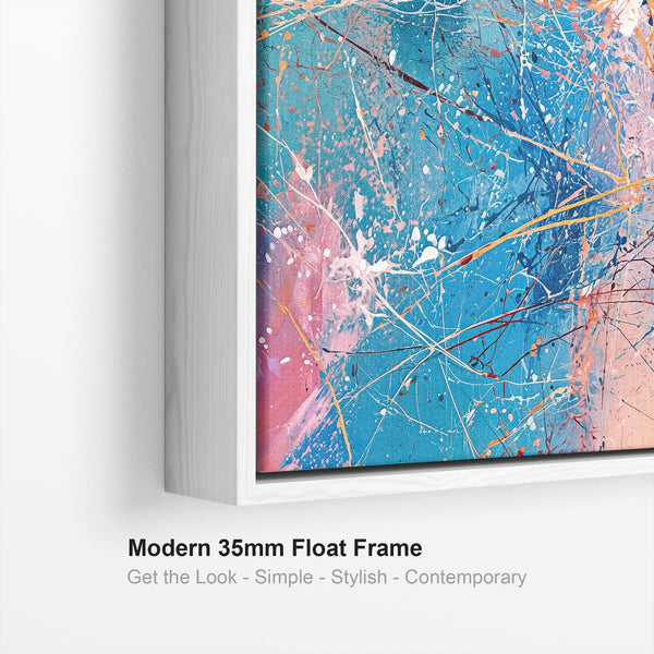 Vibrant Blue Colourful Framed Canvas Jackson Pollock Style Art