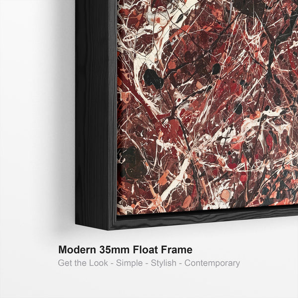 Large Framed Jackson Pollock Style Canvas Art - Maroon Splash