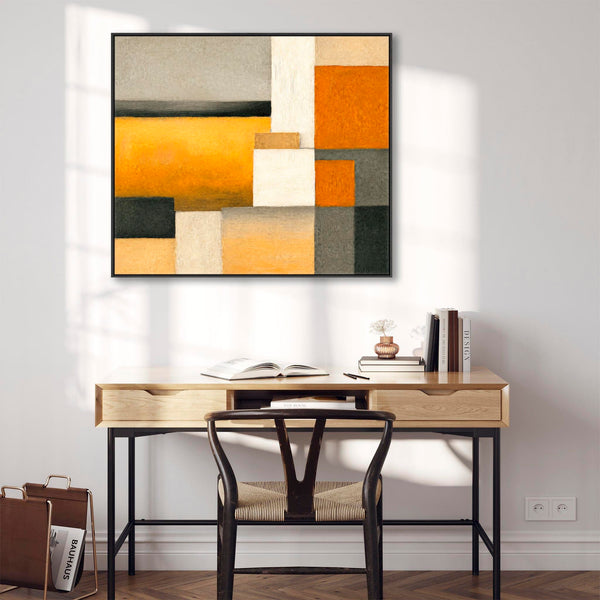 Large Mustard Yellow Orange Abstract Wall Art Framed - Ochre Balance