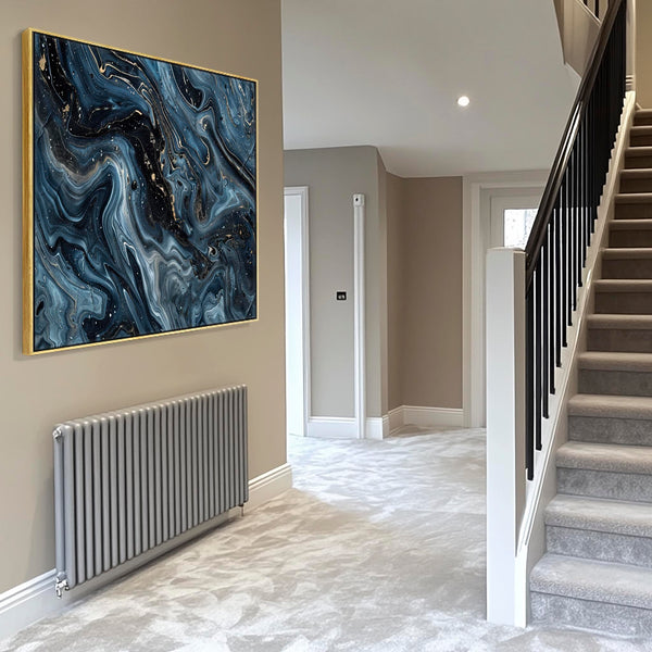 Abstract Framed Canvas Wall Art Blue Gold - Pathways