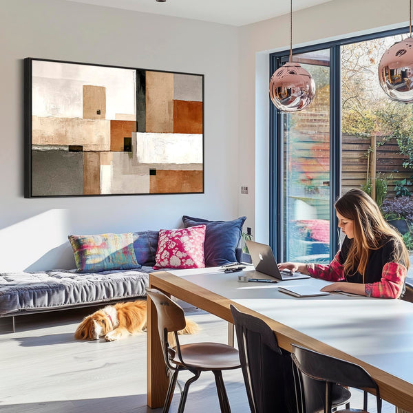 Orange Grey Framed Artwork on Canvas Terracotta Shadows