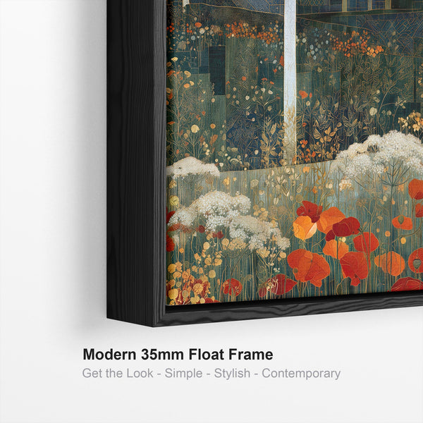 Green Teal Framed Canvas - Gustav Klimt Inspired Golden Forest