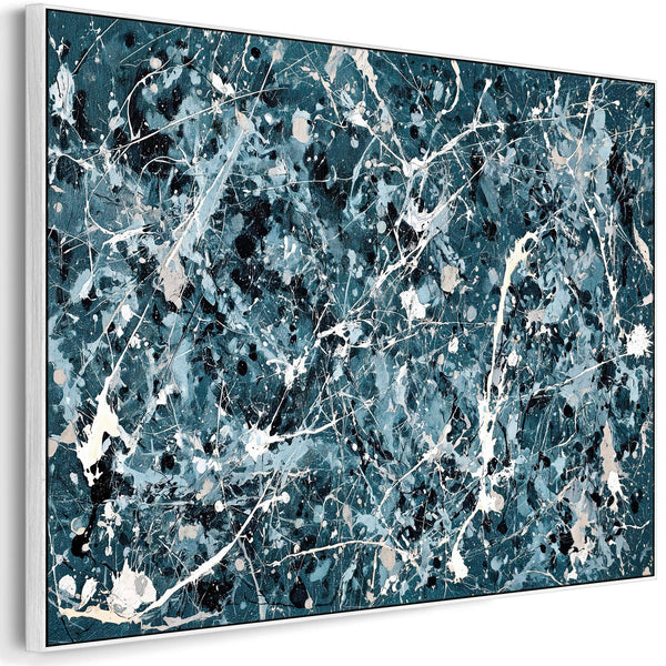 Extra Large Teal Blue Jackson Pollock Inspired Framed Wall Art