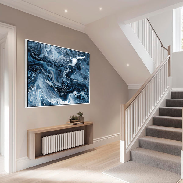 Blue White Framed Abstract Artwork Canvas XL - Deepflow