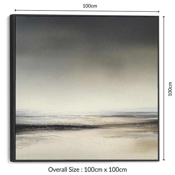 Bedroom Framed Artwork on Canvas Greige Abstract Landscape