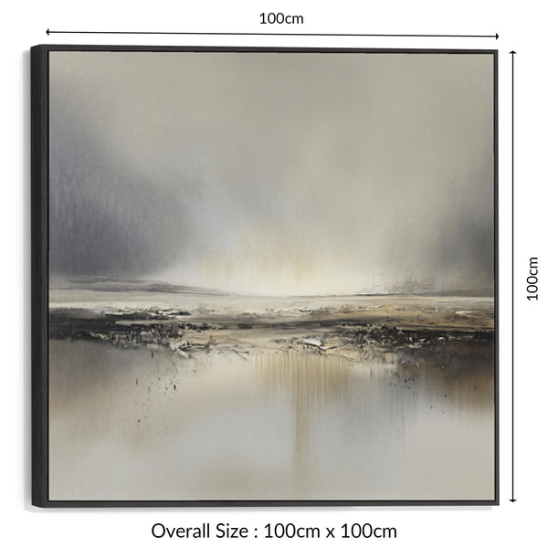 Greige Abstract Landsape Framed Artwork on Canvas for Kitchen Diner Grey Beige