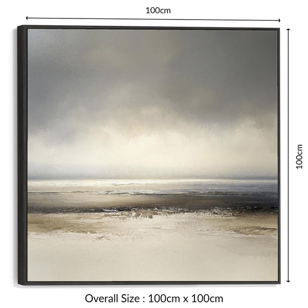Grey and Beige Abstract Landscape Artwork Print Framed Canvas