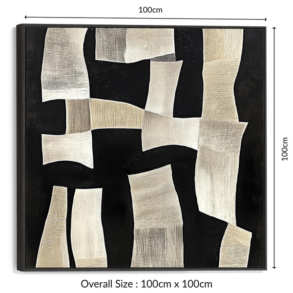Beige Black Abstract Artwork Print Framed Canvas for Hallway Neutral