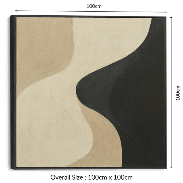 Beige Black Abstract Artwork Canvas Framed - Neutral Harmony