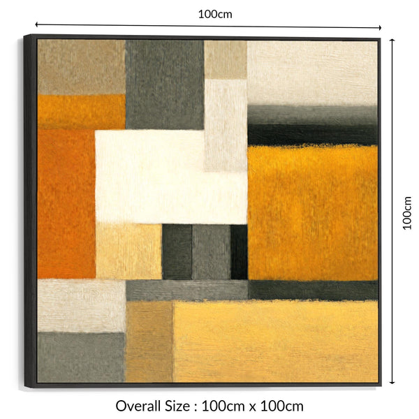 Large Mustard Yellow Orange Abstract Wall Art Framed - Ochre Warmth