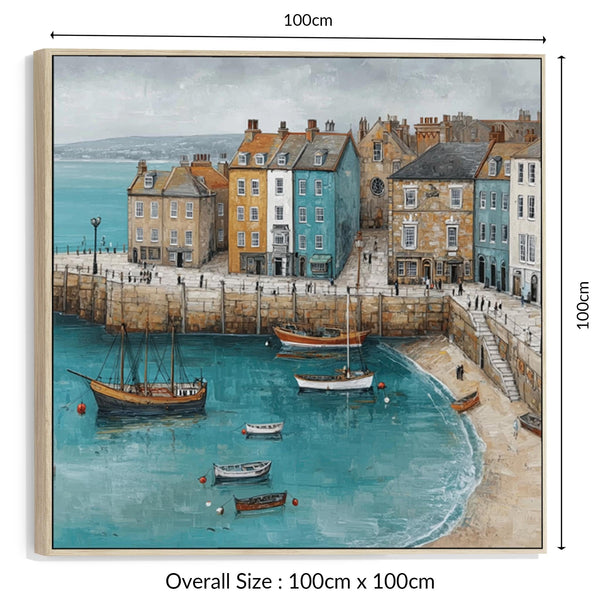 Cornwall Coastal Framed Artwork on Canvas Blue