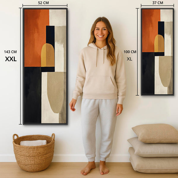 Tall Vertical Rust Orange Framed Upright Canvas Artwork Mid Century