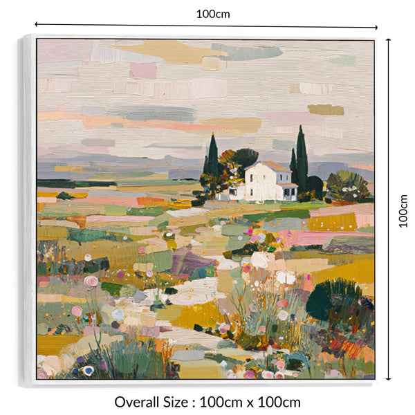 Wide Colourful Abstract Landscape Tuscany Framed Panoramic Wall Canvas