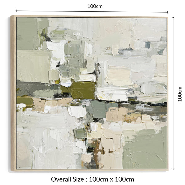Abstract Green White Painting - 1 - Framed Contemporary Canvas Art
