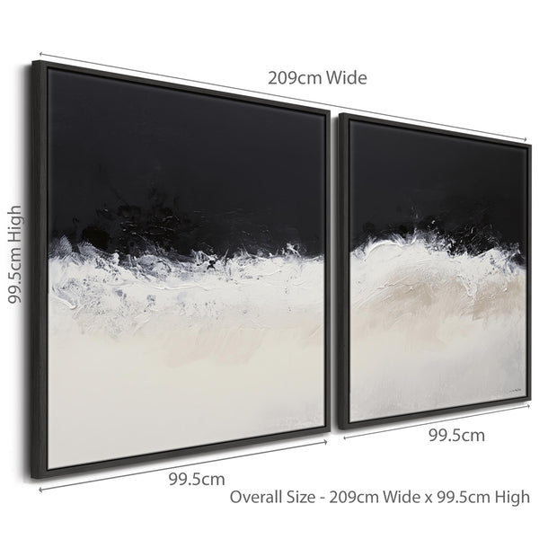 Large Set of 2 Framed Wall Art Canvas Print of Cream Neutral Black Abstract Shores