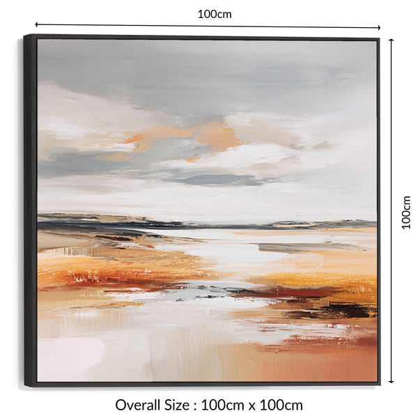 Abstract Landscape - Rust Shores Framed Orange Grey Square Wall Art