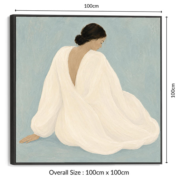 Framed Artwork - Woman Empowerment Contemplation - White Dress 1 - Blue