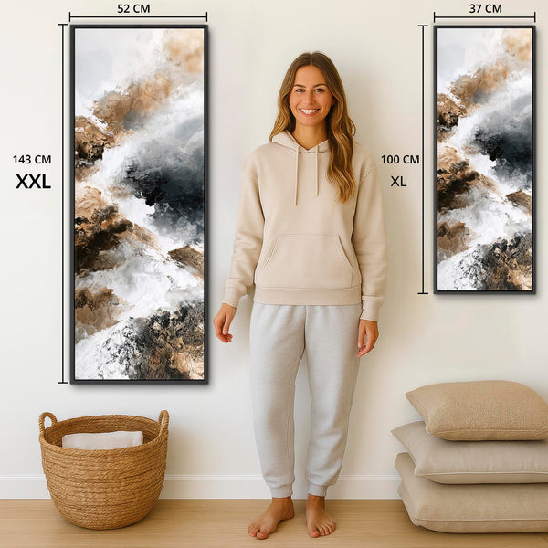 Tall Narrow Framed Wall Art - Reckoning - Brown Abstract Artwork