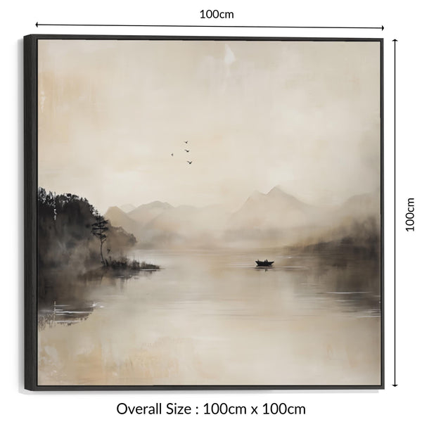 Japandi Lake - Neutral Canvas Wall Art - Frame Included