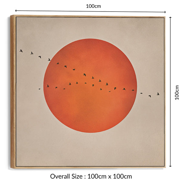 Japandi Rust Orange Moon - Canvas Picture - Frame Included