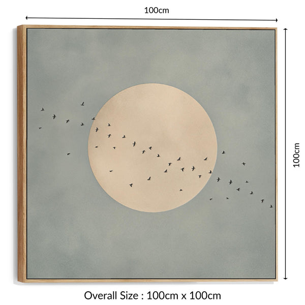 Framed Duck Egg Blue Japandi Canvas Wall Art Moon Birds