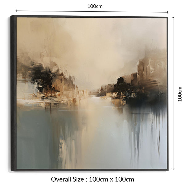 Golden Teal Abstract Framed Square Artwork Canvas - Calm Shores