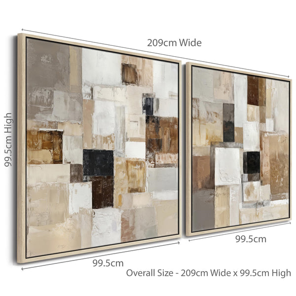 Extra Large Framed Canvas Wall Art Pair - Natural Warm Neutral