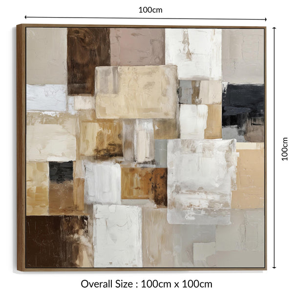Large Square Framed Canvas Wall Art - Abstract Neutral Brown