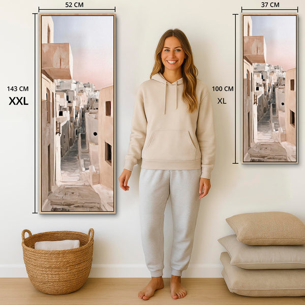 Tall Neutral Cream Framed Wall Art Canvas Narrow Greek Passage
