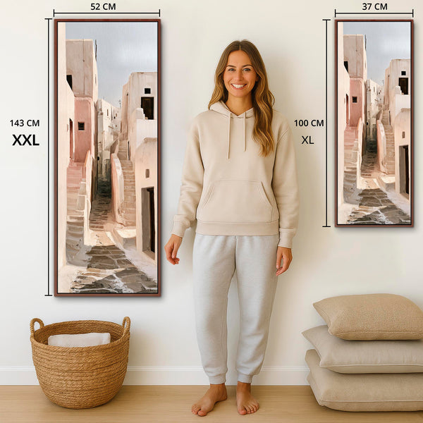 Tall Neutral Cream Brown Framed Narrow Wall Art - Mykynos Steps