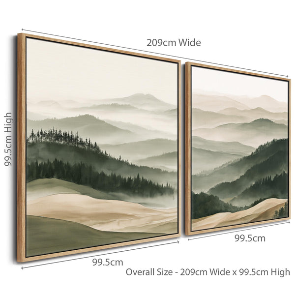 Extra Large Pair Framed Canvases Highland Green Cream Set of 2