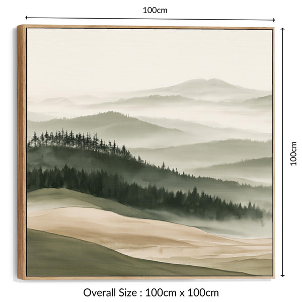 Tuscan Forest Framed Canvas Wall Art Sage Green Misty Landscape