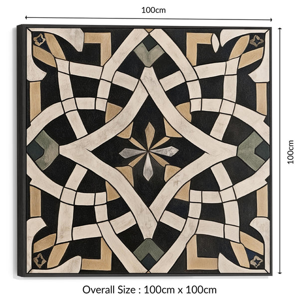 Living Room Framed Moroccan Canvas Art - Black Cream - Cordoba