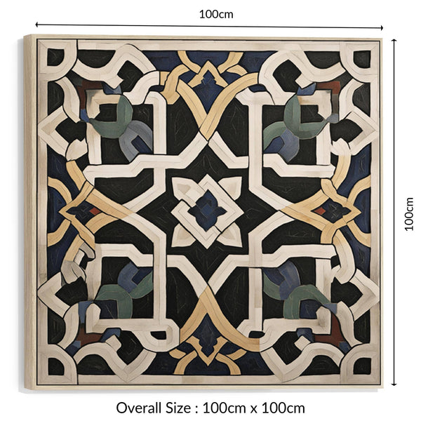 Alhambra - Moroccan Mosaic Framed Canvas - Black Cream Abstract