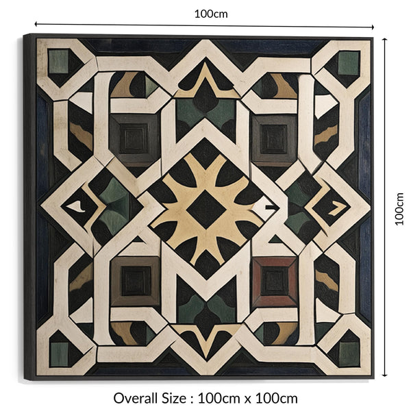 Riad Moroccan Moorish Framed Canvas Art - Black Cream Abstract