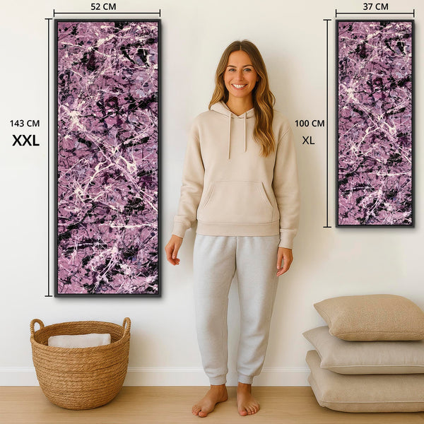 Tall Mauve Abstract Canvas - Upright Jackson Pollock Style Art